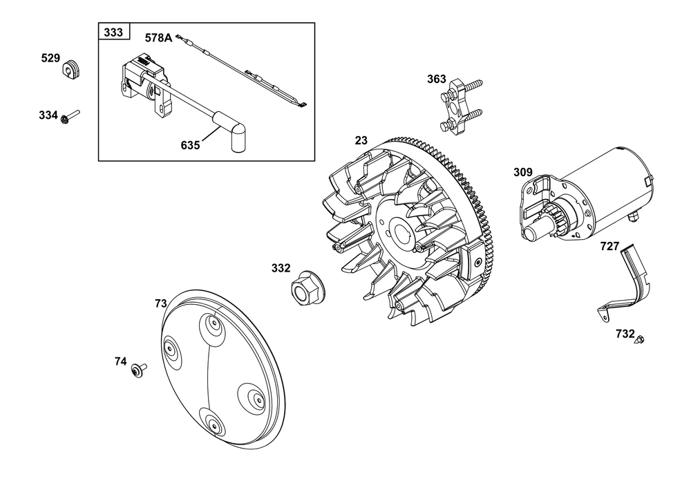 Flywheel, Ignition, And Starter Group Diagram and Parts List for 305447-0600-G1 200000 - 399999 Briggs and Stratton Engine